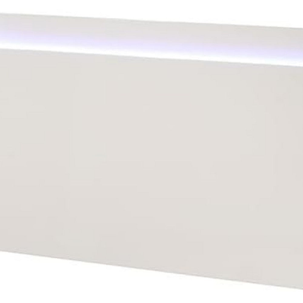 Suni Queen Size Bed w LED on Headboard | White Wood Frame | Chrome Legs BM342342