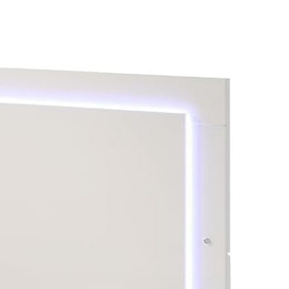 Suni Queen Size Bed w LED on Headboard | White Wood Frame | Chrome Legs BM342342