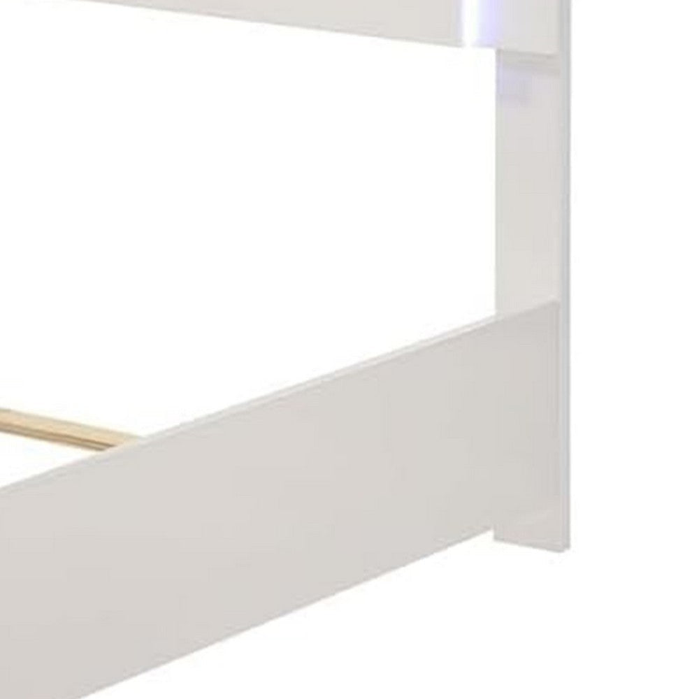 Suni Queen Size Bed w LED on Headboard | White Wood Frame | Chrome Legs BM342342