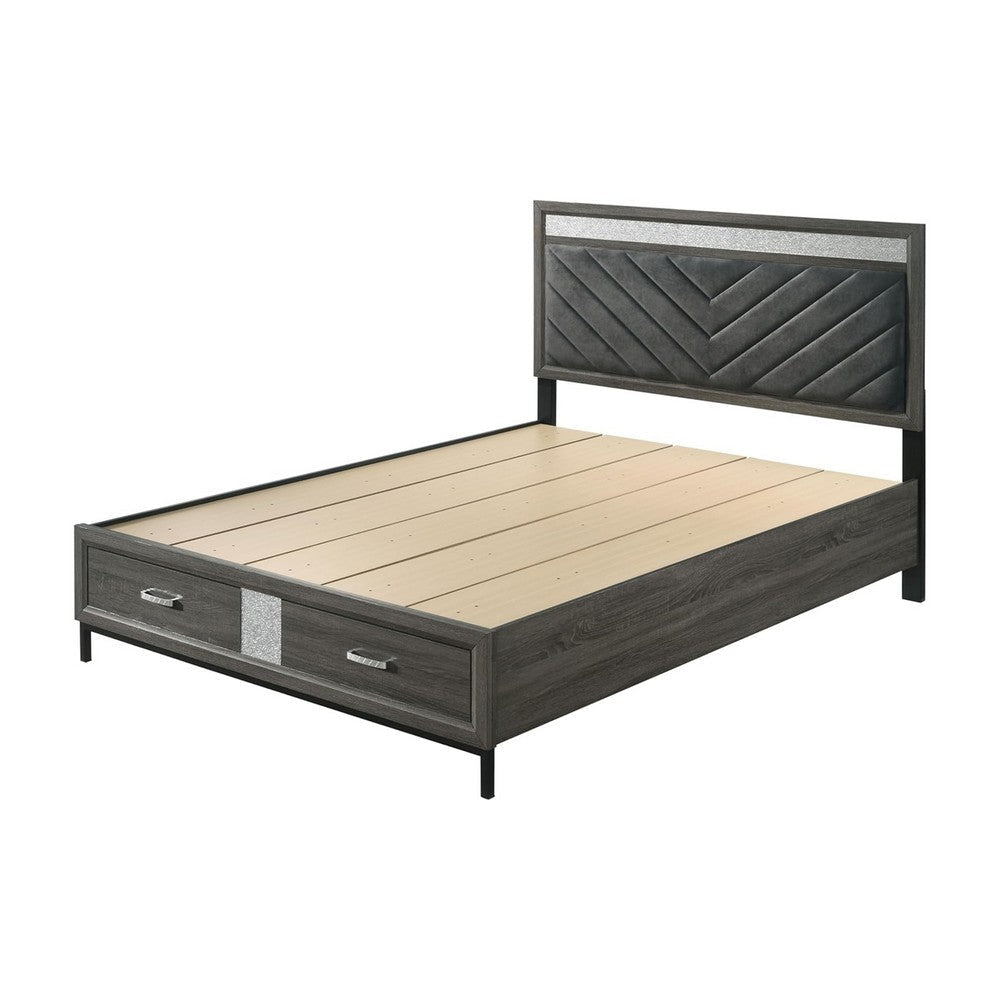Lito Full Size Bed w Padded Headboard | 2 Footboard Drawers | Gray BM342343