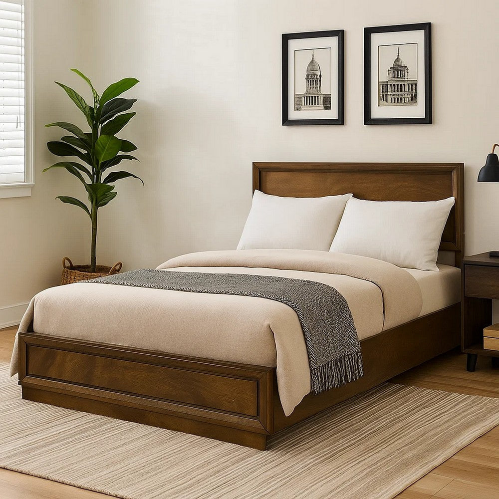Rouk Full Size Bed w Panel Headboard | Walnut Brown Okume Veneer BM342345