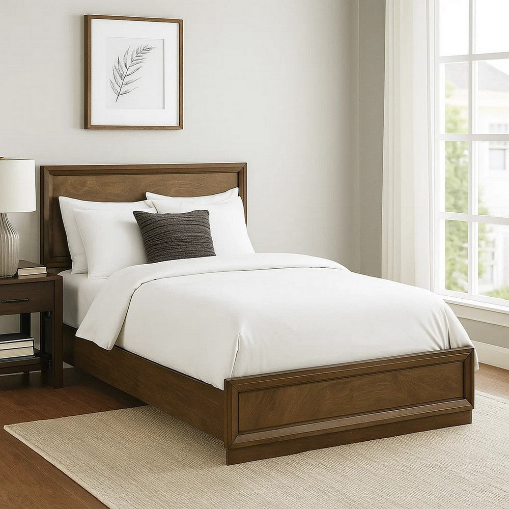 Rouk Full Size Bed w Panel Headboard | Walnut Brown Okume Veneer