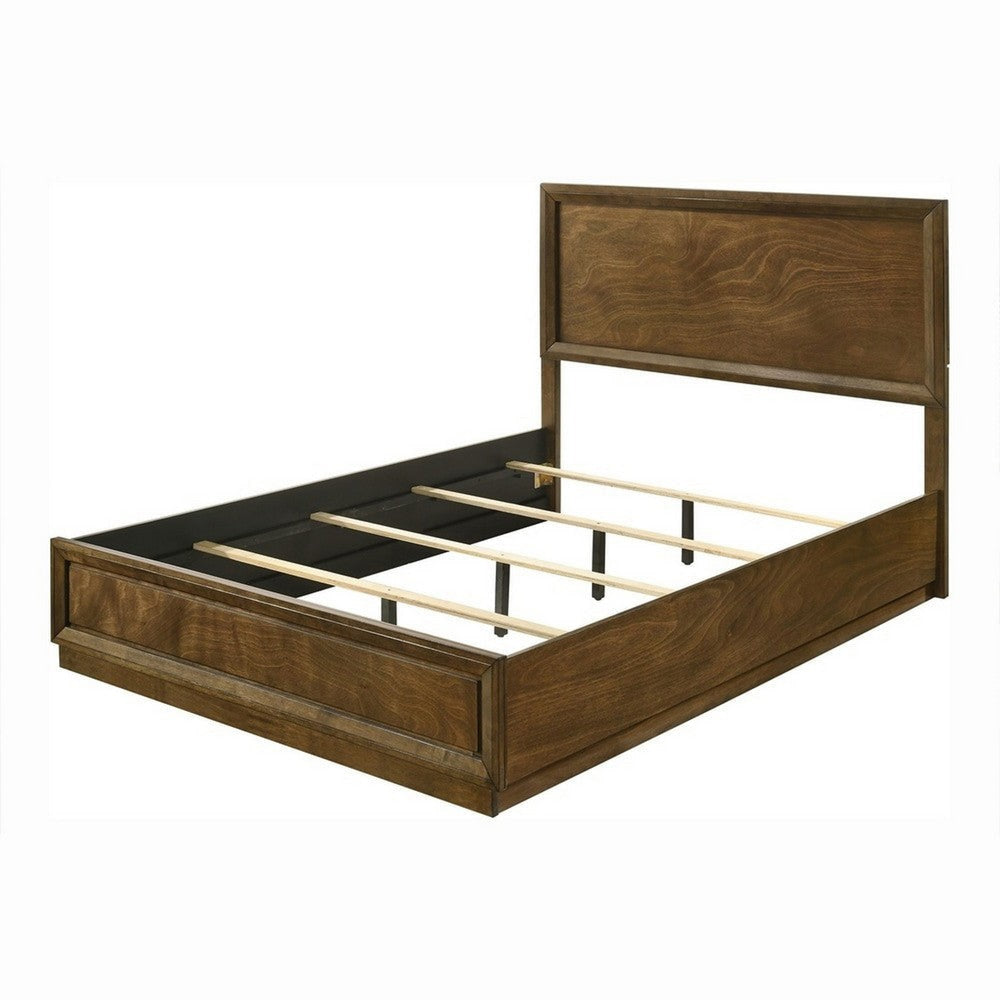 Rouk Queen Size Bed w Panel Headboard | Walnut Brown Okume Veneer BM342346