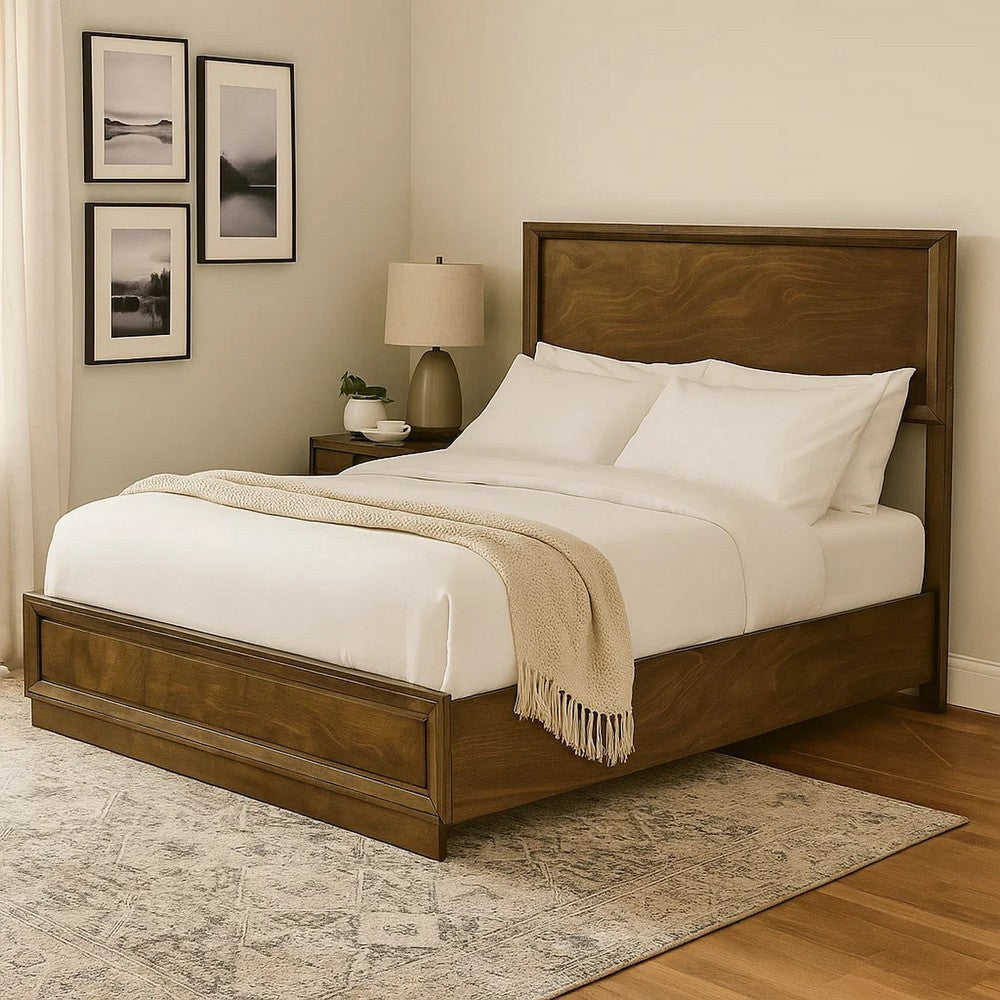 Rouk Queen Size Bed w Panel Headboard | Walnut Brown Okume Veneer BM342346