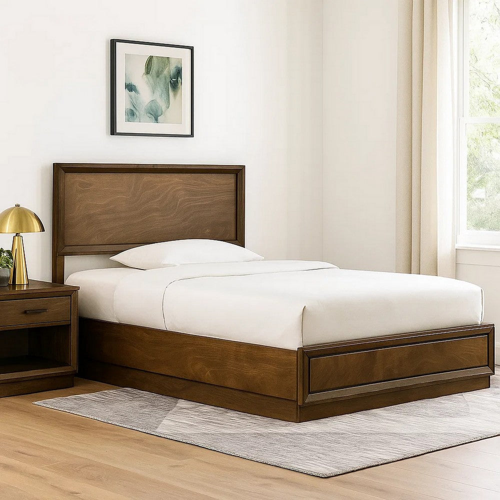Rouk Twin Size Bed w Panel Headboard | Walnut Brown Okume Veneer BM342347