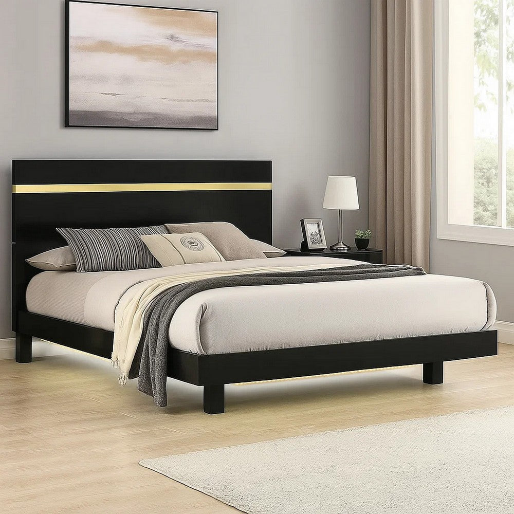 Yoki King Size Bed w Underbed LED | Acrylic Gold Trim | Black Frame BM342348