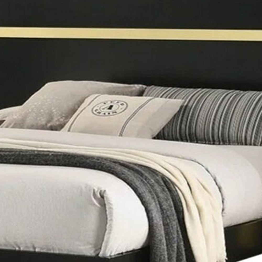 Yoki Full Size Bed w Underbed LED | Acrylic Gold Trim | Black Frame BM342349