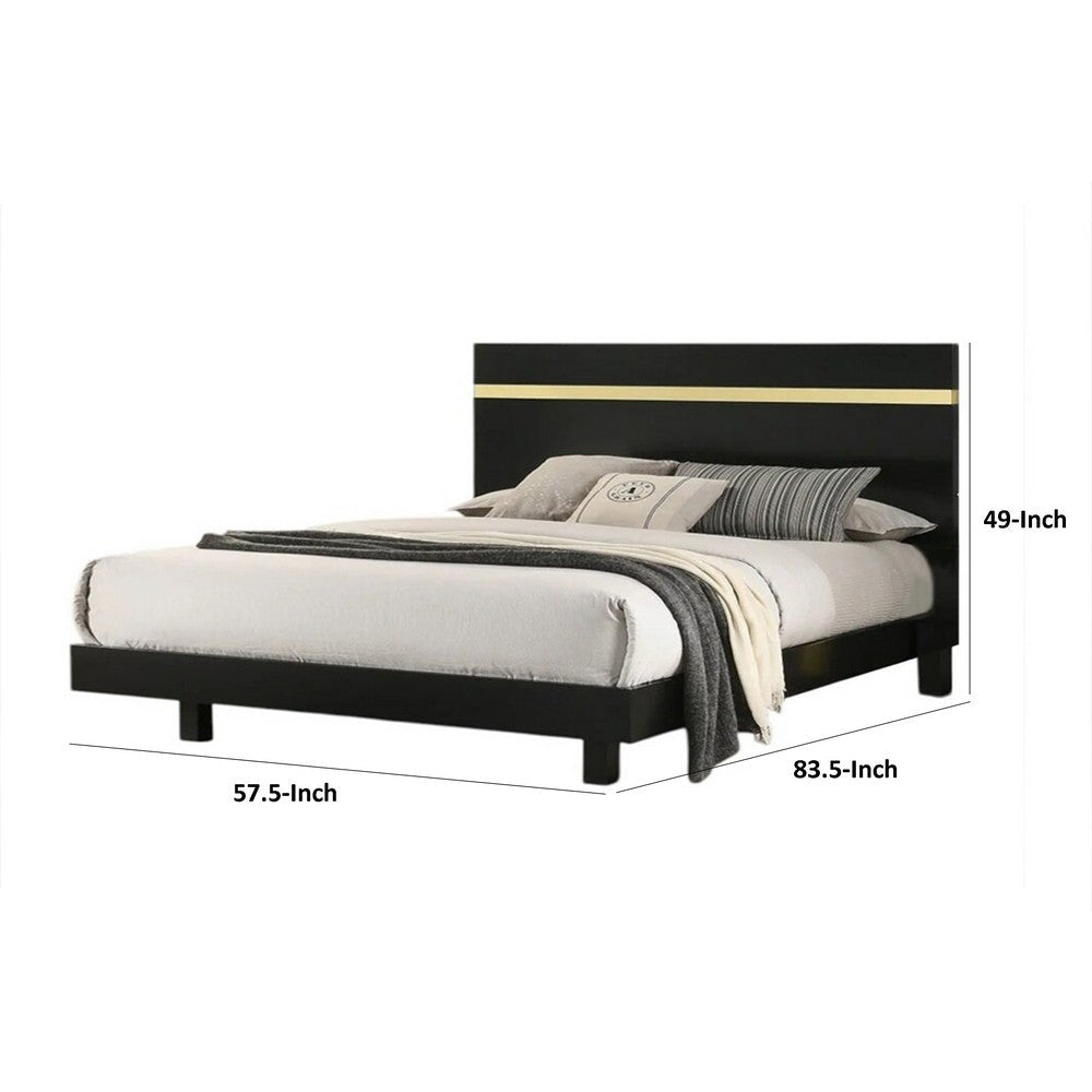 Yoki Full Size Bed w Underbed LED | Acrylic Gold Trim | Black Frame BM342349