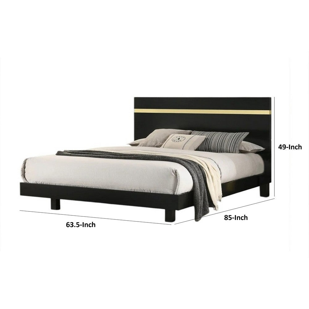 Yoki Queen Size Bed w Underbed LED | Acrylic Gold Trim | Black Frame BM342350