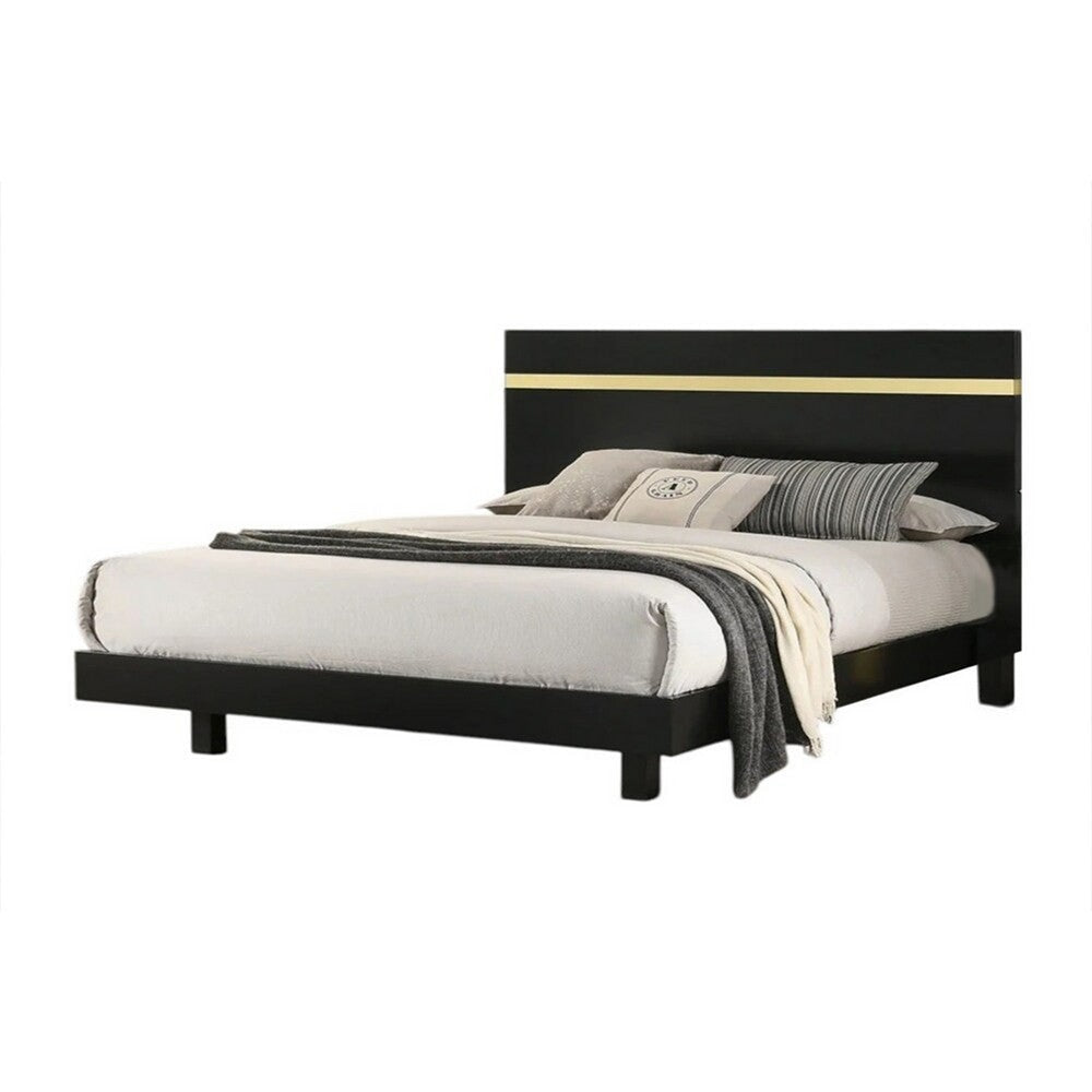 Yoki Queen Size Bed w Underbed LED | Acrylic Gold Trim | Black Frame