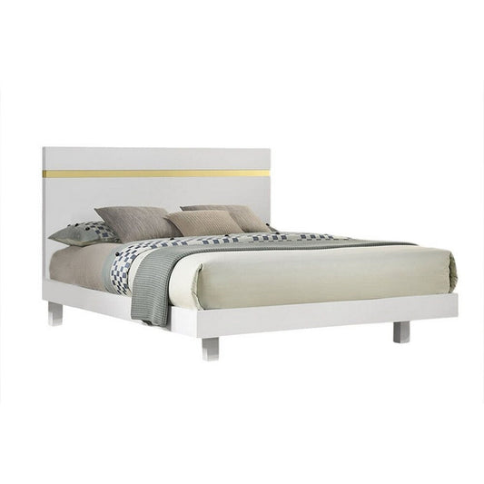 Yoki Full Size Bed w Underbed LED | Acrylic Gold Trim | White Frame