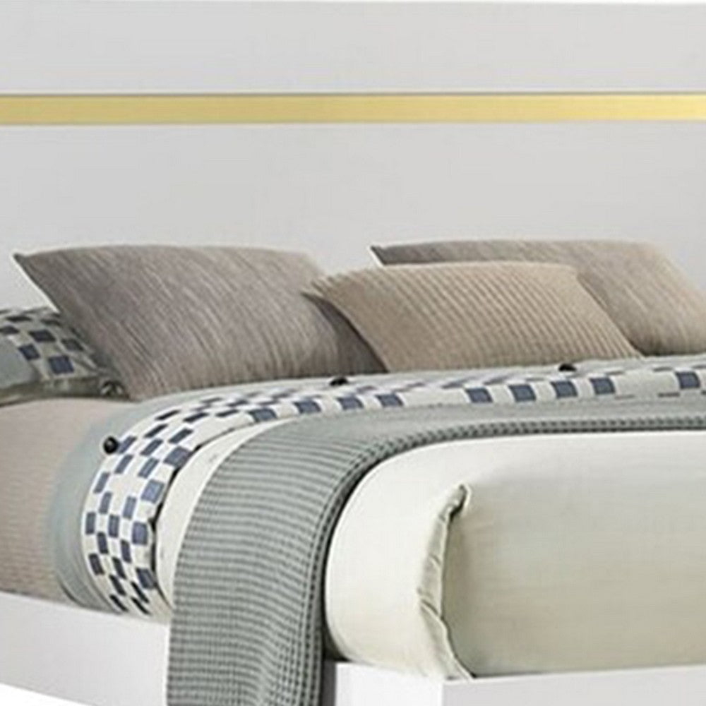 Yoki Queen Size Bed w Underbed LED | Acrylic Gold Trim | White Frame BM342353
