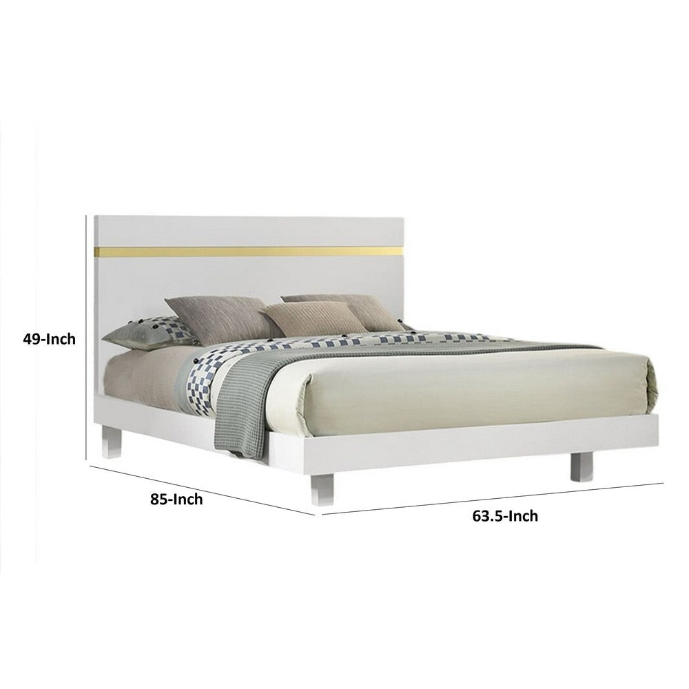 Yoki Queen Size Bed w Underbed LED | Acrylic Gold Trim | White Frame BM342353