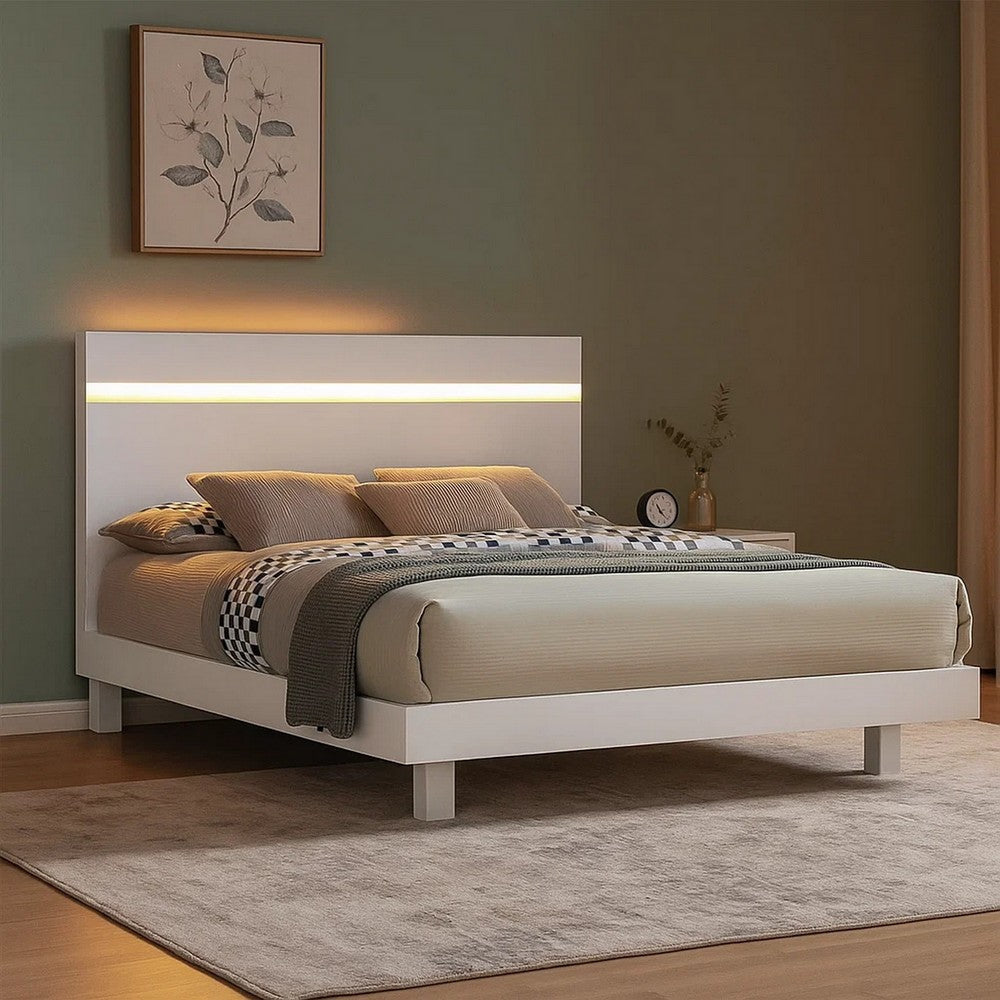 Yoki Queen Size Bed w Underbed LED | Acrylic Gold Trim | White Frame BM342353