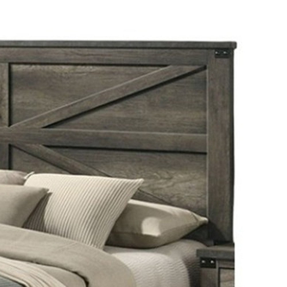 Bry King Size Bed w Chevron Panel Headboard | Rustic Gray Wood Frame BM342354