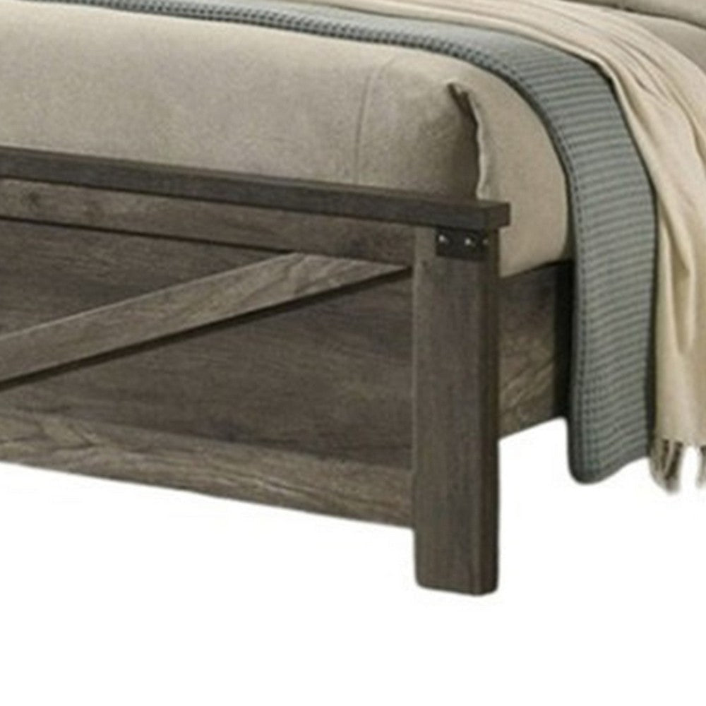 Bry King Size Bed w Chevron Panel Headboard | Rustic Gray Wood Frame BM342354