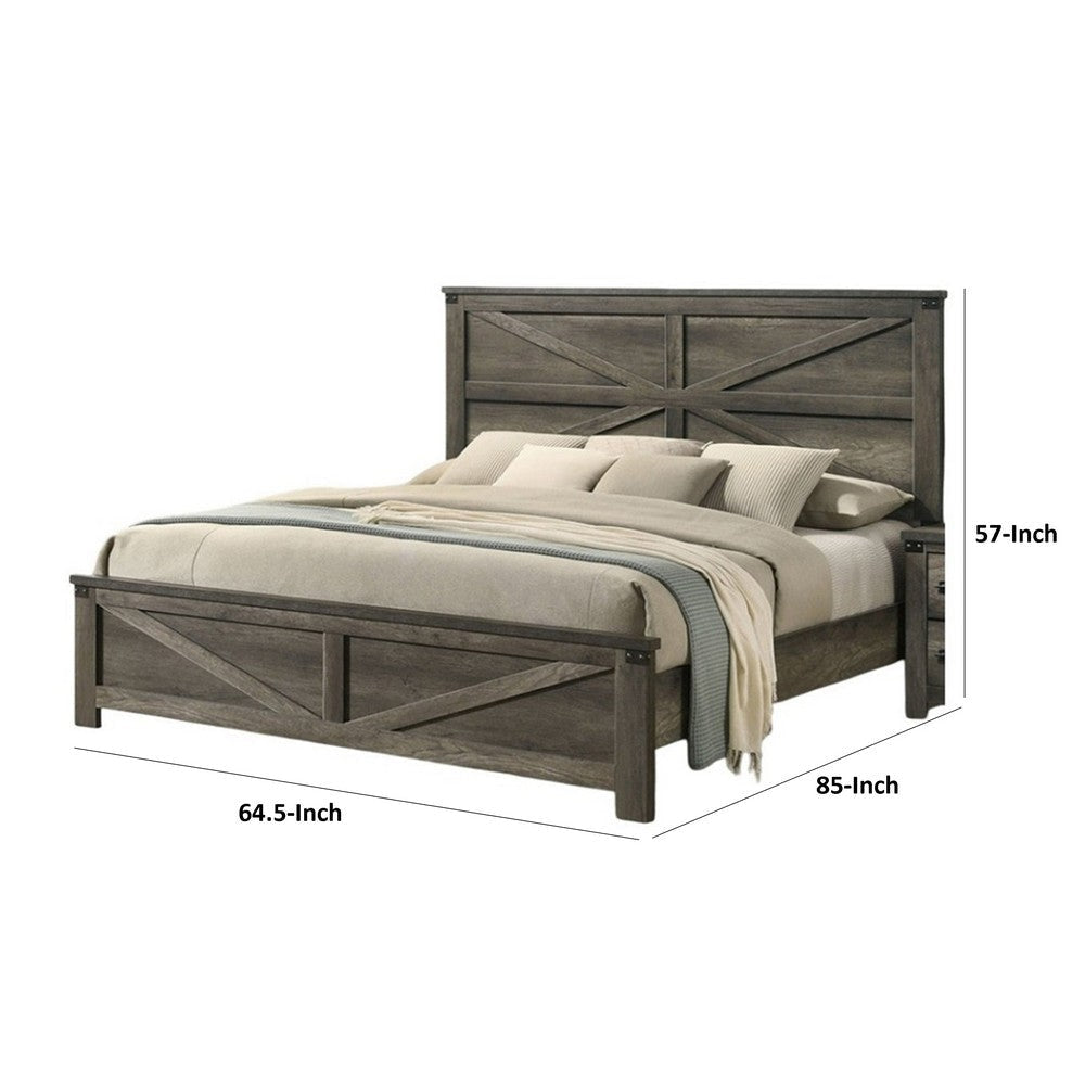 Bry Queen Size Bed w Chevron Panel Headboard | Rustic Gray Wood Frame BM342355