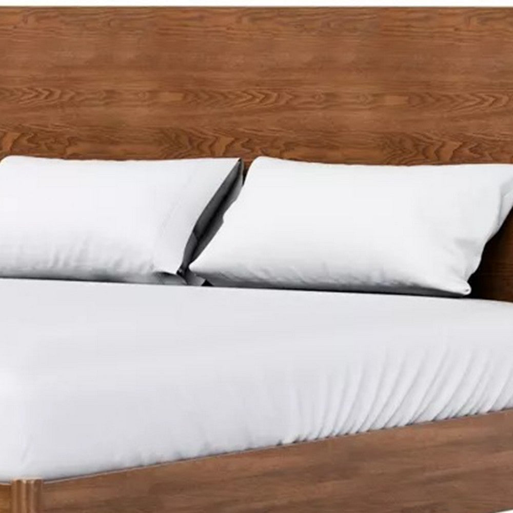 Roma King Size Bed w Panel Headboard | Transitional Walnut Brown Solid Wood BM342356