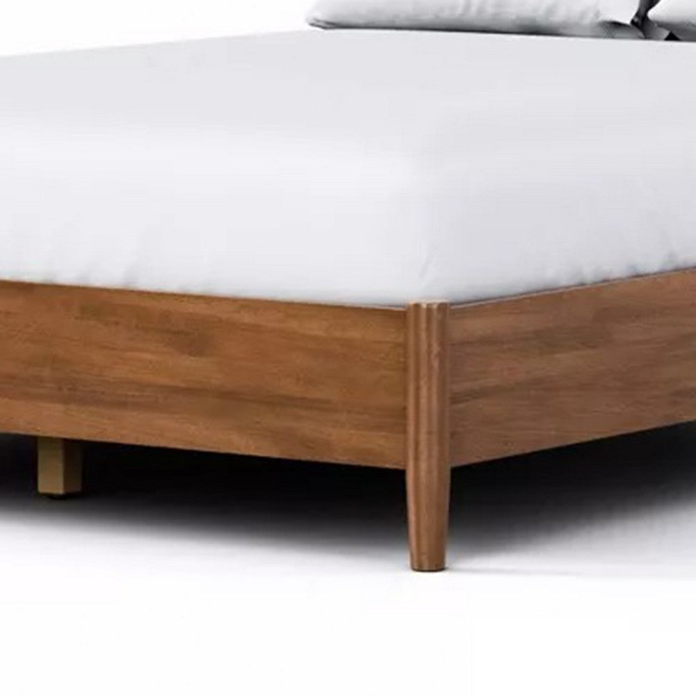 Roma King Size Bed w Panel Headboard | Transitional Walnut Brown Solid Wood