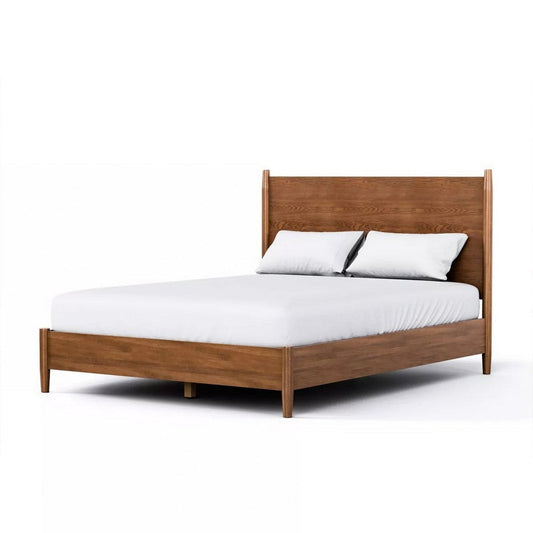 Roma King Size Bed w Panel Headboard | Transitional Walnut Brown Solid Wood
