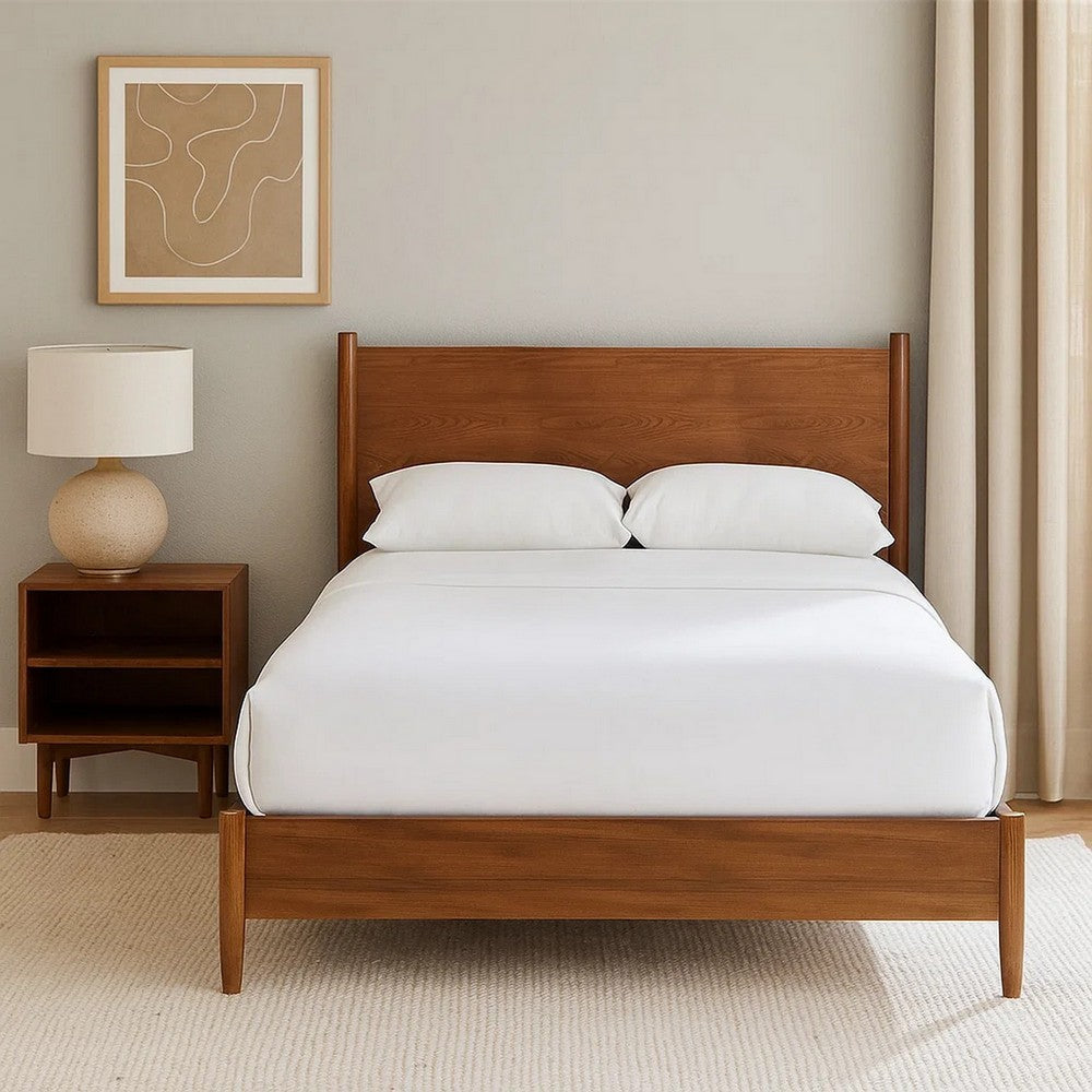 Roma Full Size Bed w Panel Headboard | Transitional Walnut Brown Solid Wood BM342357