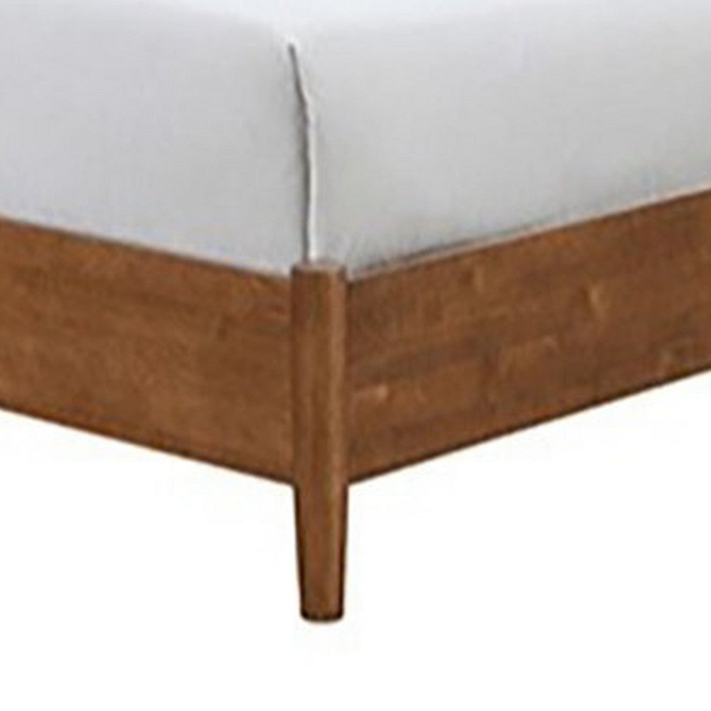 Carry King Size Bed w Beige Boucle Upholstered Headboard | Walnut Brown