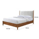 Carry King Size Bed w Beige Boucle Upholstered Headboard | Walnut Brown