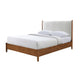 Carry King Size Bed w Beige Boucle Upholstered Headboard | Walnut Brown