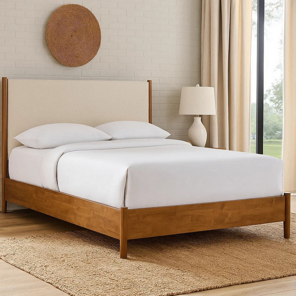 Carry Full Size Bed w Beige Boucle Upholstered Headboard | Walnut Brown BM342359