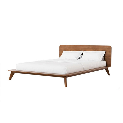 Stacy Full Size Bed w Panel Headboard | Angled Legs | Walnut Brown Wood