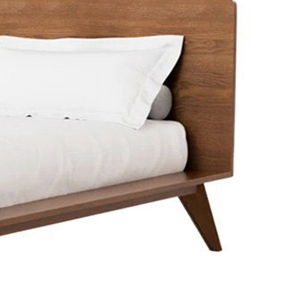 Stacy Full Size Bed w Panel Headboard | Angled Legs | Walnut Brown Wood