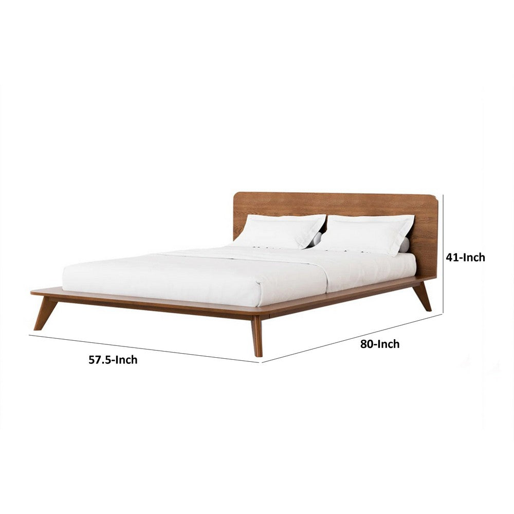 Stacy Full Size Bed w Panel Headboard | Angled Legs | Walnut Brown Wood