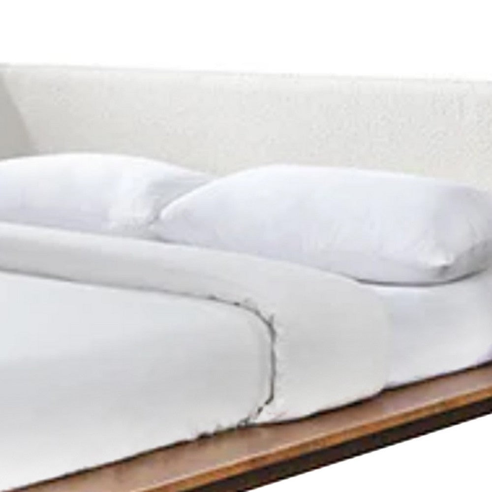 Linzy King Size Bed w Beige Boucle Winged Headboard | Walnut Brown BM342362