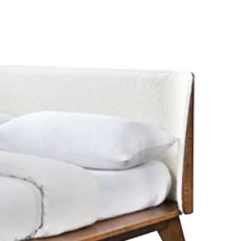 Linzy King Size Bed w Beige Boucle Winged Headboard | Walnut Brown BM342362