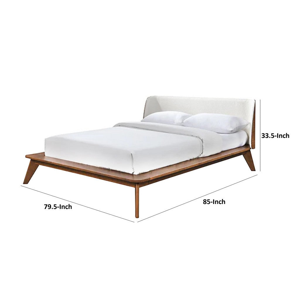 Linzy King Size Bed w Beige Boucle Winged Headboard | Walnut Brown BM342362