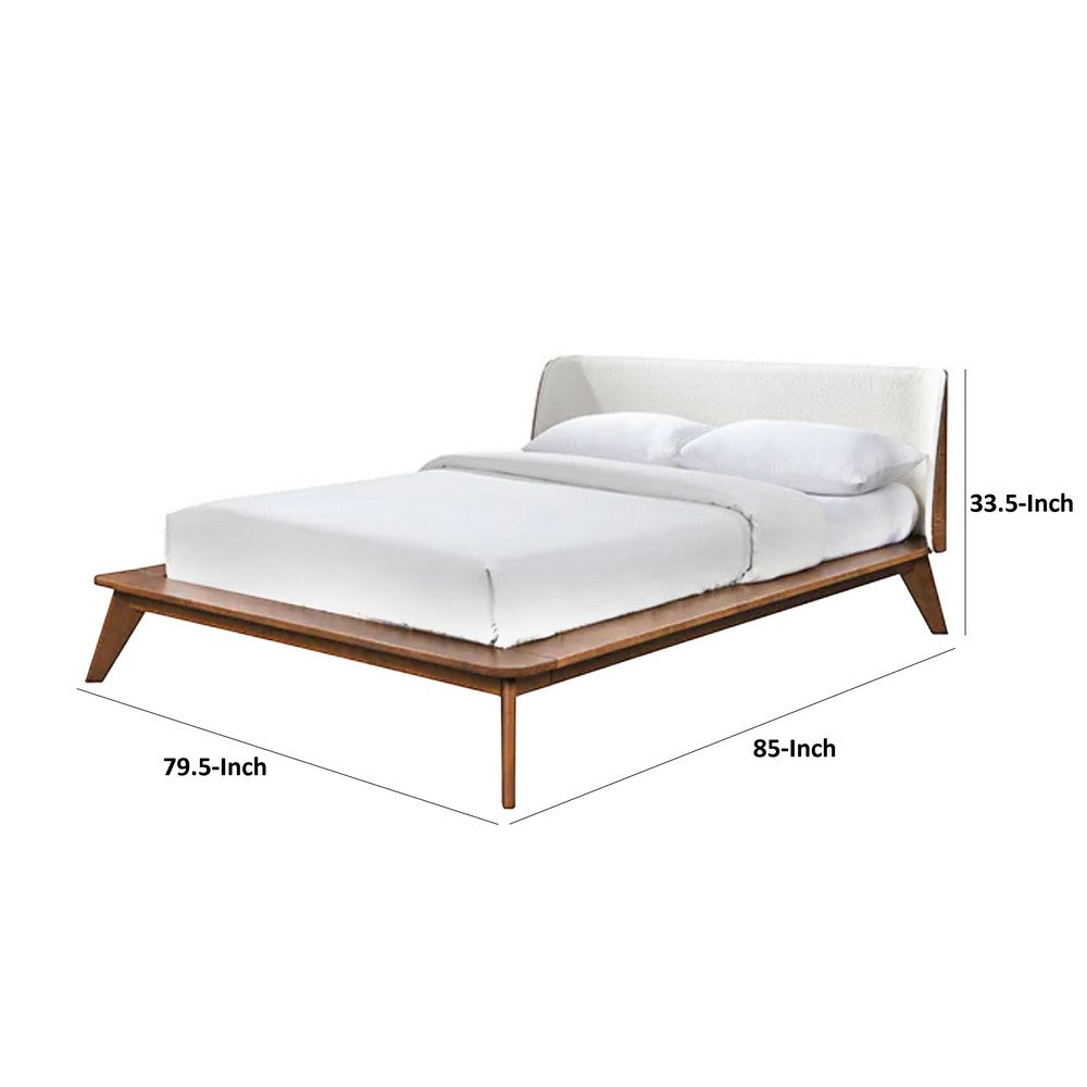 Linzy King Size Bed w Beige Boucle Winged Headboard | Walnut Brown