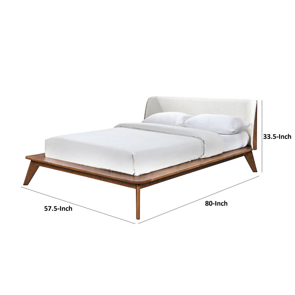 Linzy Full Size Bed w Beige Boucle Winged Headboard | Walnut Brown BM342363