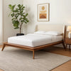Linzy Full Size Bed w Beige Boucle Winged Headboard | Walnut Brown
