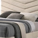 Vevy Full Size Bed | Chevron Tufted Beige Flannelette Upholstery BM342365