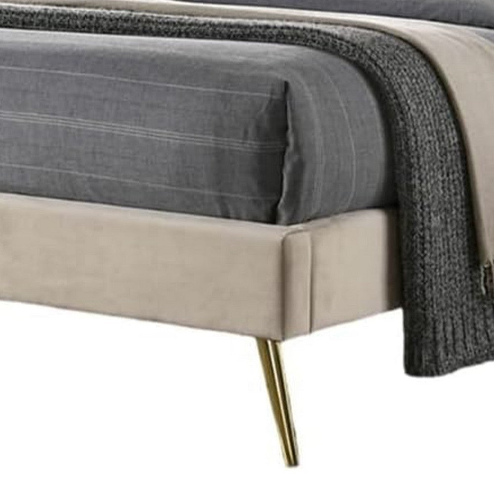 Vevy Queen Size Bed | Chevron Tufted Beige Flannelette Upholstery BM342366