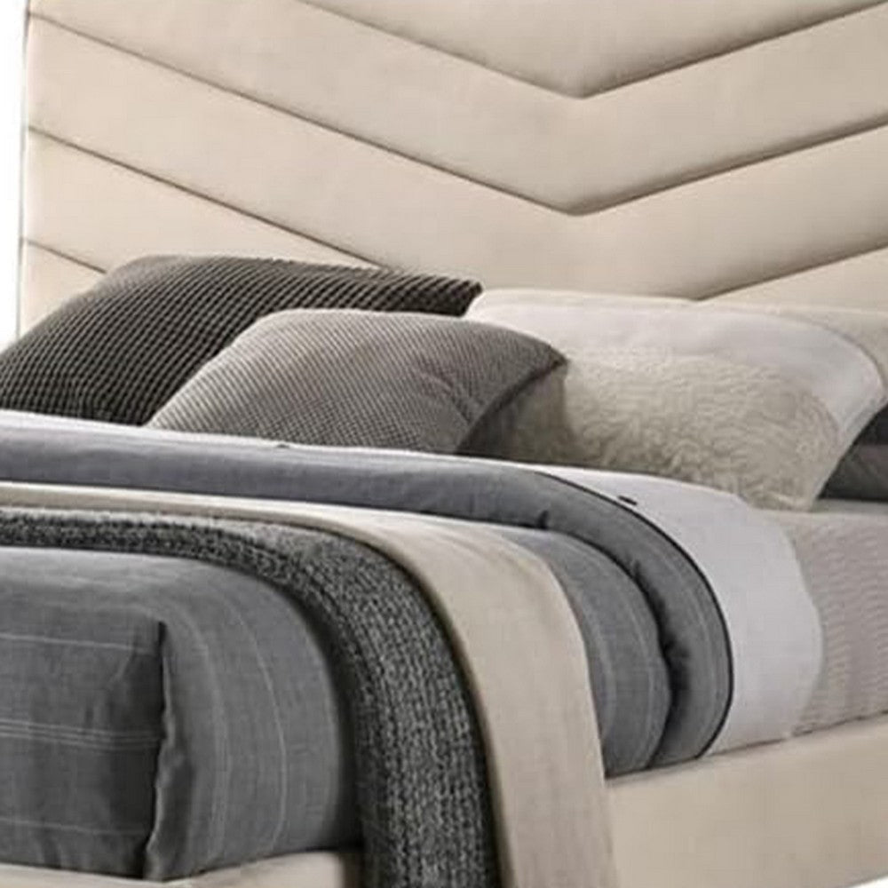 Vevy Twin Size Bed | Chevron Tufted Beige Flannelette Upholstery BM342367