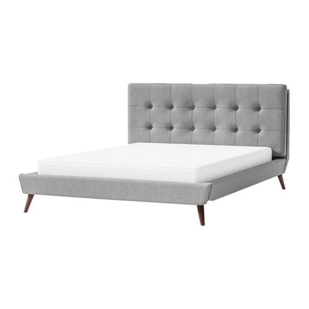 Levy King Size Bed | Button Tufted Headboard | Modern Gray Upholstery