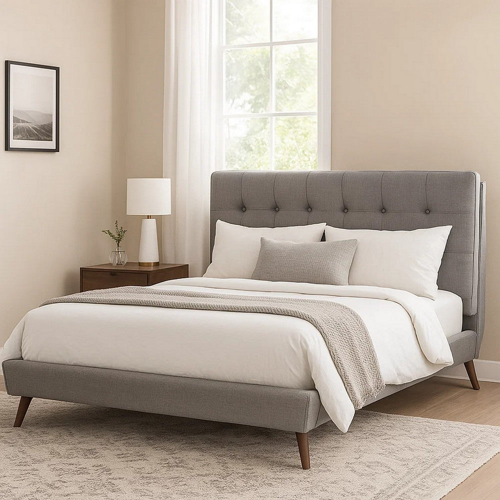 Levy Full Size Bed | Button Tufted Headboard | Modern Gray Upholstery BM342370
