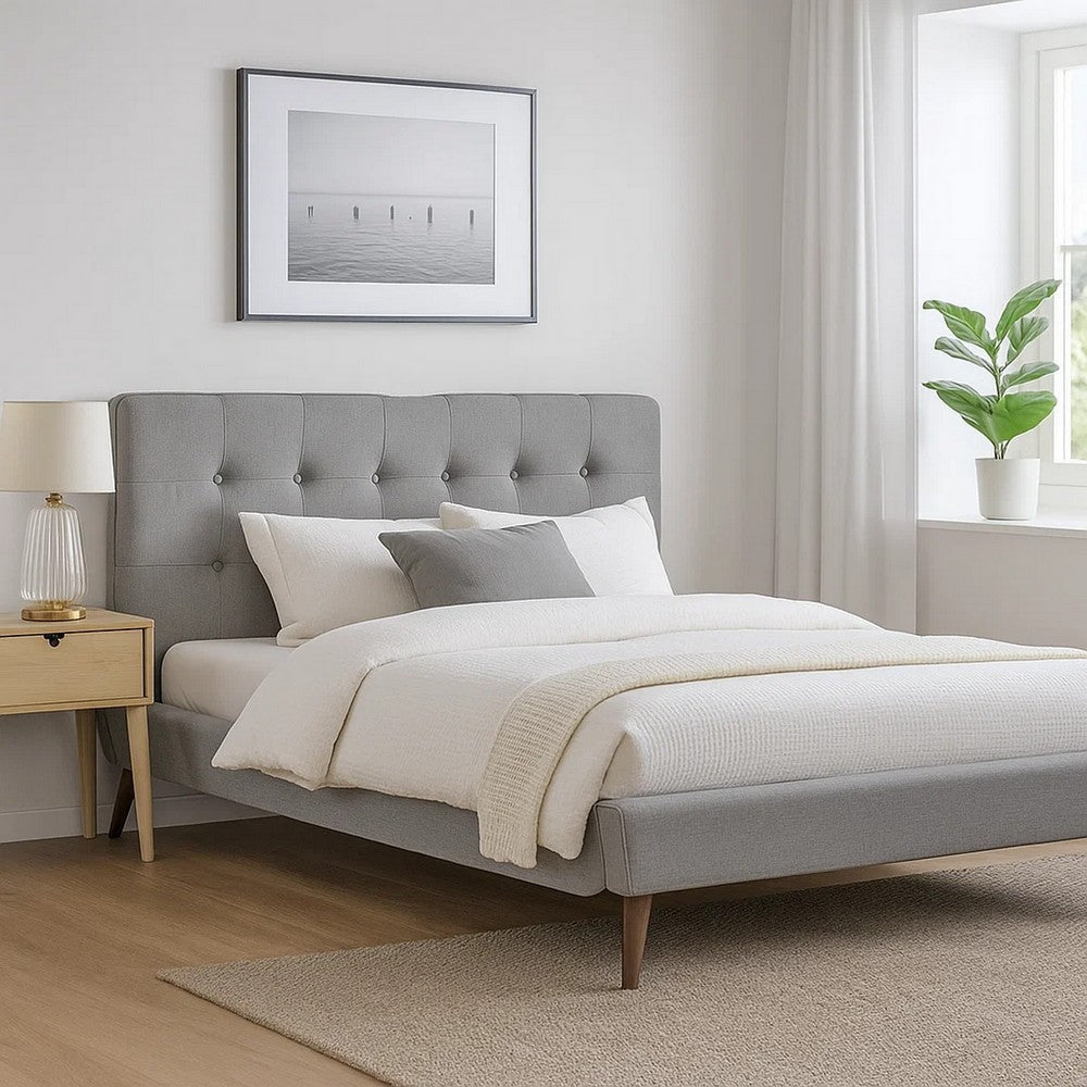 Levy Full Size Bed | Button Tufted Headboard | Modern Gray Upholstery