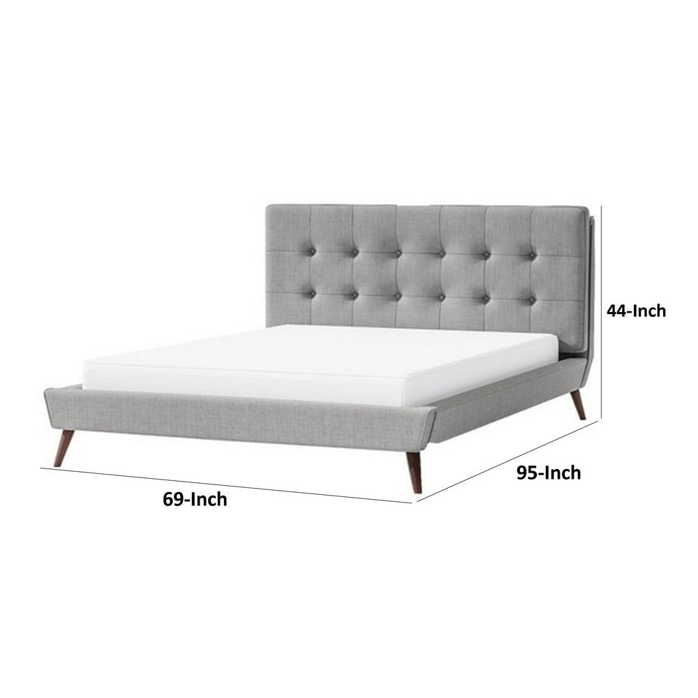 Levy Queen Size Bed | Button Tufted Headboard | Modern Gray Upholstery BM342371