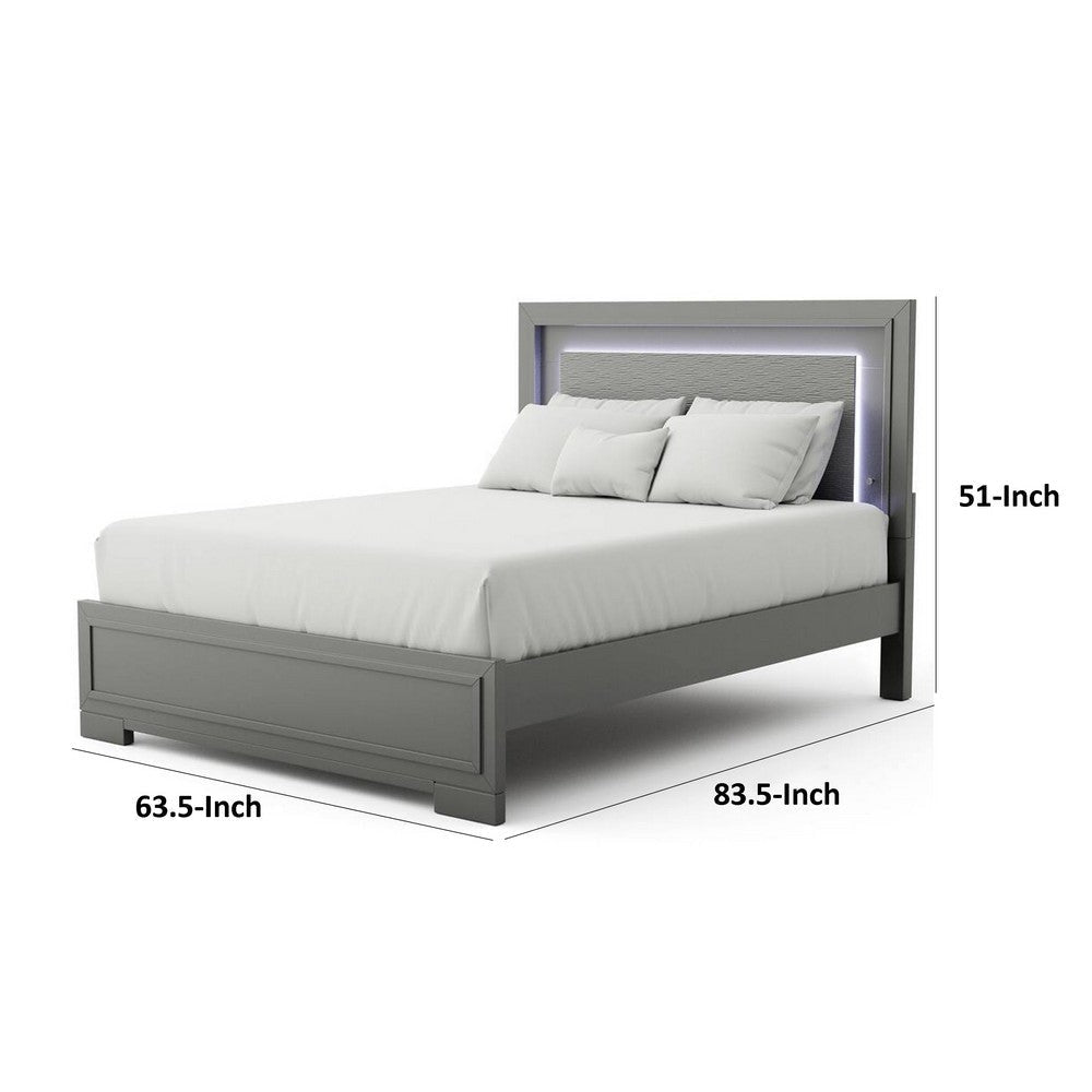 Aliso Queen Size Bed | LED Panel Headboard | Modern Metallic Gray BM342377