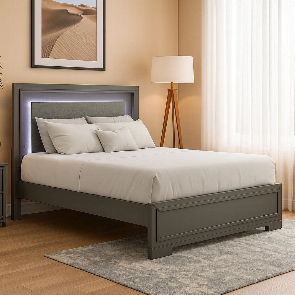 Aliso Queen Size Bed | LED Panel Headboard | Modern Metallic Gray BM342377