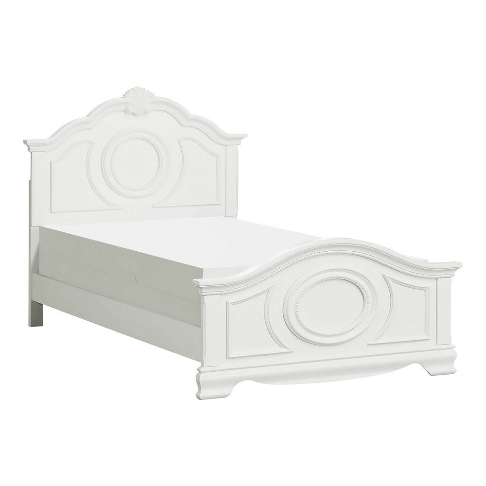 Aleci Twin Size Bed | Crown Molding & Bell-Shaped Design | White BM342378
