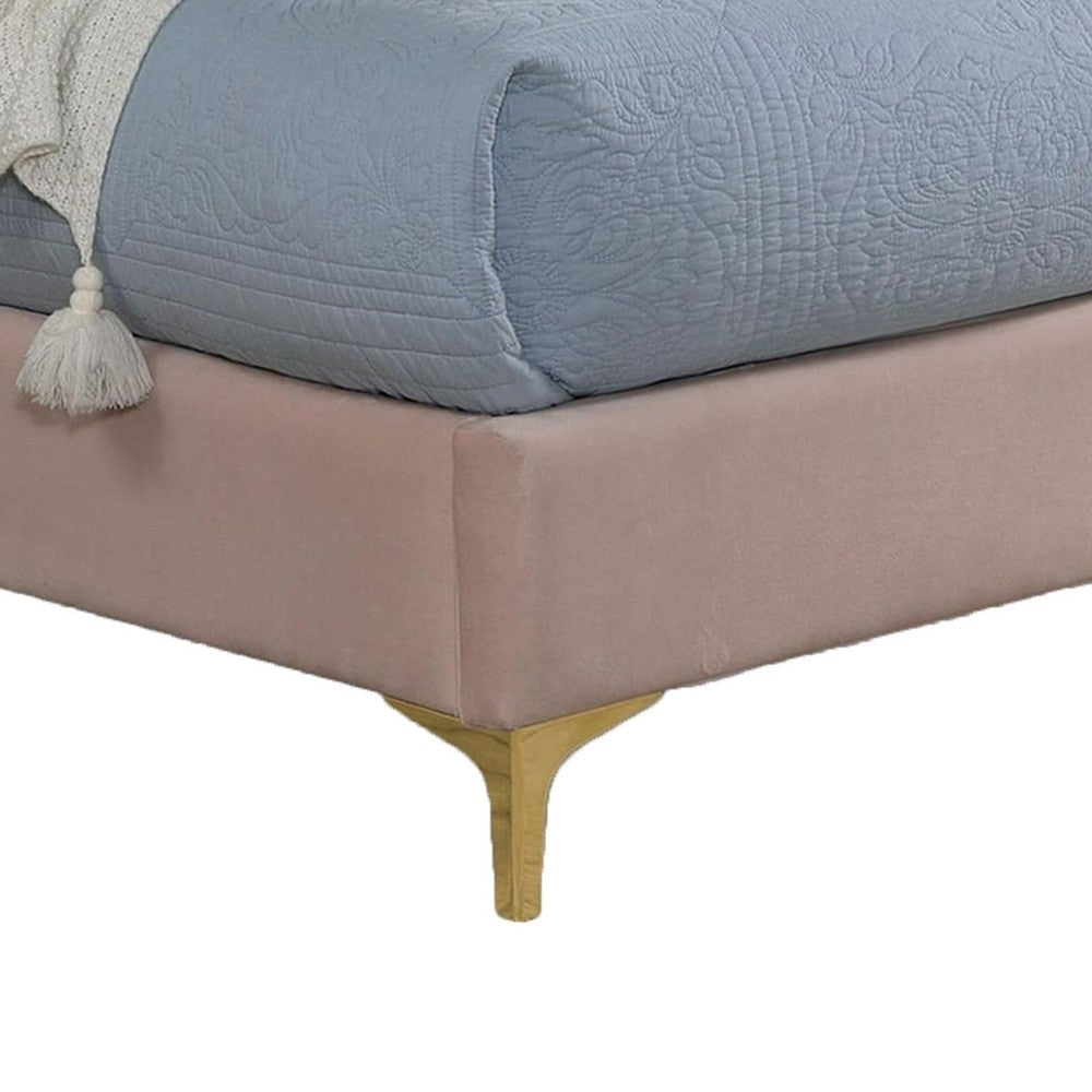 Pevy Queen Size Bed | Tufted Wingback in Light Pink Velvetlike Upholstery BM342379