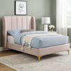 Pevy Queen Size Bed | Tufted Wingback in Light Pink Velvetlike Upholstery BM342379